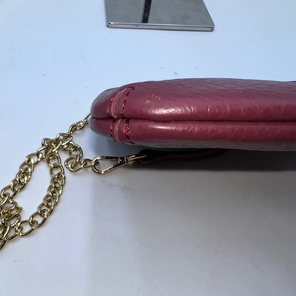 Lodis Burgundy Pebble Leather Crossbody Bag Gold Chain Strap Zip Top - Picture 10 of 11